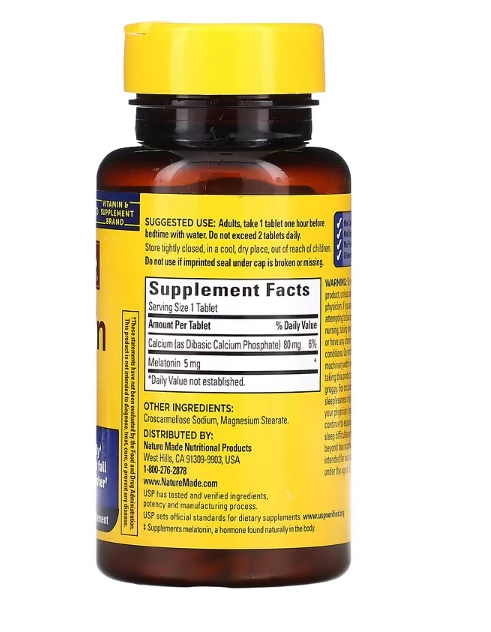Melatonina, 5mg Fast asleep, 90 comprimidos, Nature Made