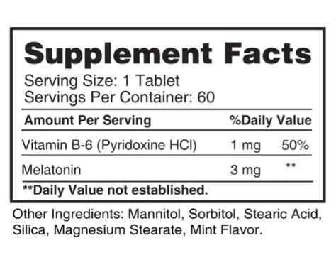 Melatonina 3mg, com vitamina B6, 60 Tablets Sublingual, Earth's Creation