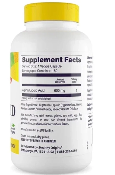 Ácido Alfa Lipóico 600mg, 150 Cápsulas, Healthy Origins