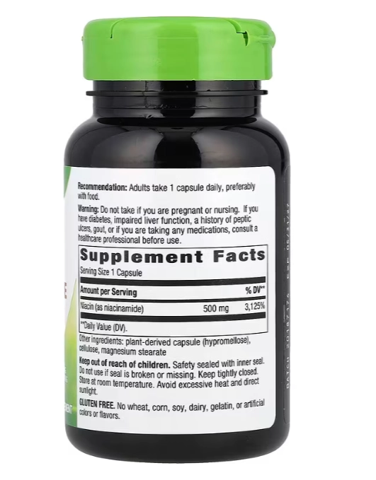 Niacinamida 500mg, 100 Cápsulas, Nature's Way