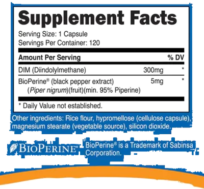 DIM Diindolylmethane, 300mg, 120 Cápsulas, Nutricost