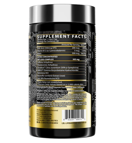 Lipo6 Hardcore, Queima de gordura Termogênica, 60 Cápsulas, Nutrex