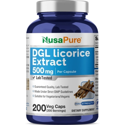 DGL, Extrato de Raiz de Alcaçuz Deglicirrizinado,500mg, 200 Cápsulas, NusaPure