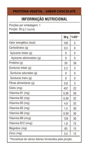 Proteína Vegetal, Caixa com 15 Saches, 30g cada, Sabor Chocolate, Ocean Drop