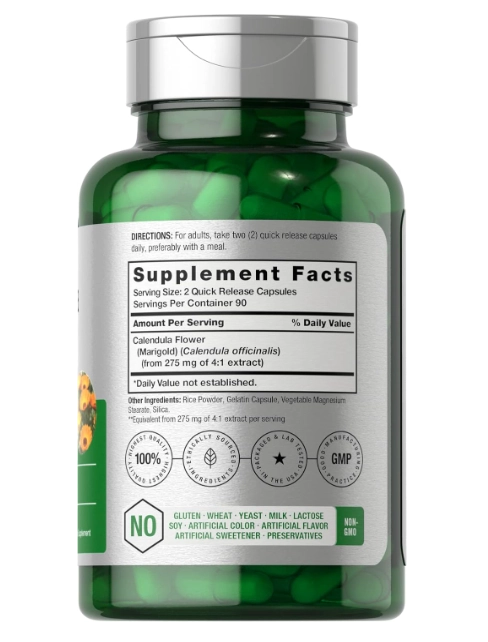 Calendula Flower 1100mg, 180 Cápsulas, Horbaach