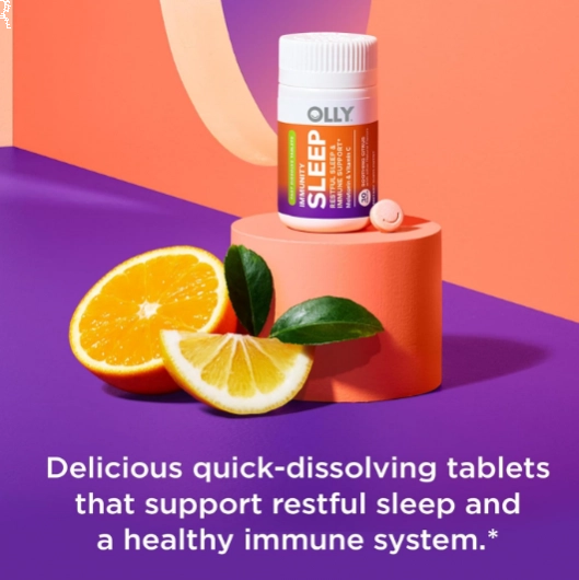 Immunity Sleep, Melatonina 3mg Com Vitamina C, 30 Comprimidos Fast Dissolve, Sabor Citrus, OLLY