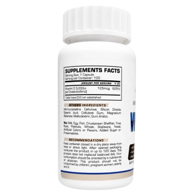 Vitamina D3, 5000UI, 100 Cápsulas, Bull Pharma