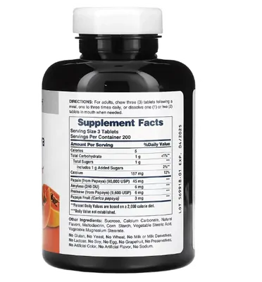 Enzima de Mamão, 45mg, 600 Tablets, American Health