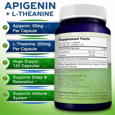 Apigenina 50mg &amp; L-Teanina 200mg, 120 Cápsulas, aSquared Nutrition