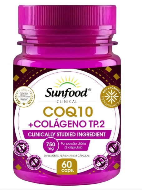 Coenzima CoQ10 com Colágeno Tipo II, 750mg, 60 Cápsulas, Sunfood
