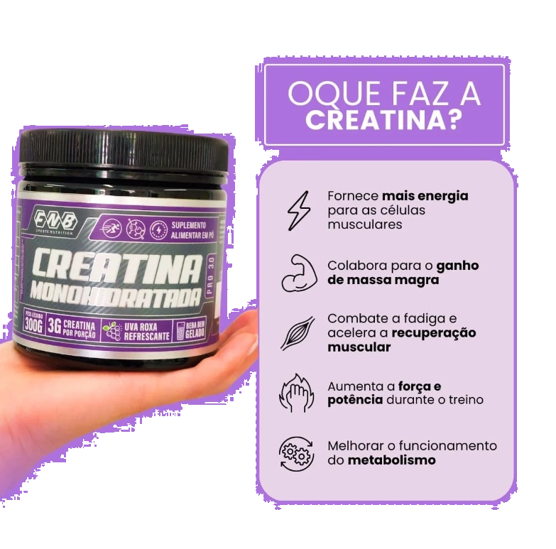 Creatina Monohidratada, 300g, Sabor Uva Roxa, Flora Nativa