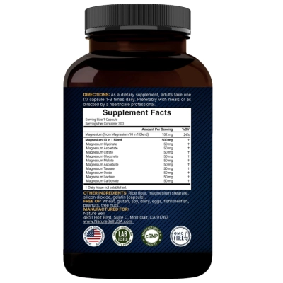 Complexo de Magnésio 500mg, 10 em 1, 300 Cápsulas, NatureBell 