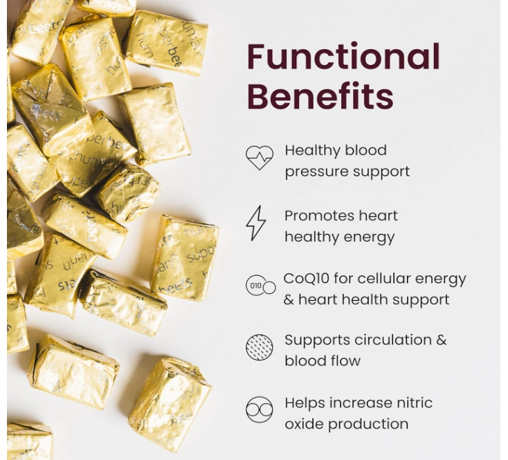 SuperBeets Heart Chews Advanced, Com Beterraba, Semente de Uva e CoQ10 100mg, 60 Balas, humanN 