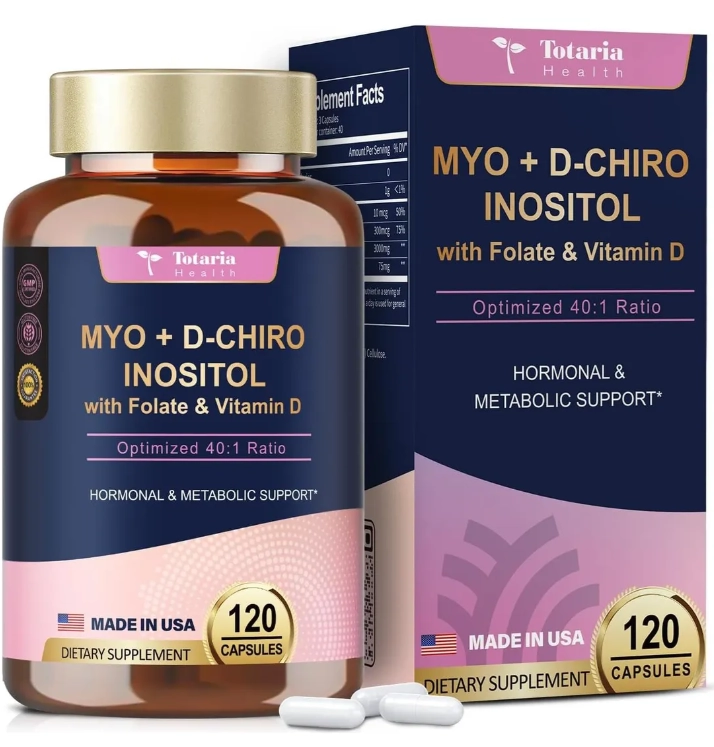 Myo com D - Chiro Inositol, Equilíbrio hormonal e Suporte Metabólico, 120 Cápsulas, Totaria Health