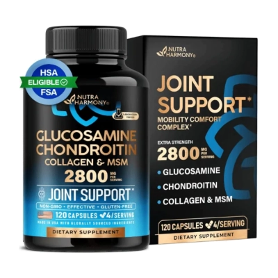 Glucosamina Condroitina 2800mg com Colágeno, Suporte Articular, Cápsulas, Nutraharmony