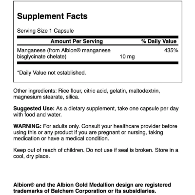 Manganês Quelado Albion 10mg, 180 Cápsulas, Swanson