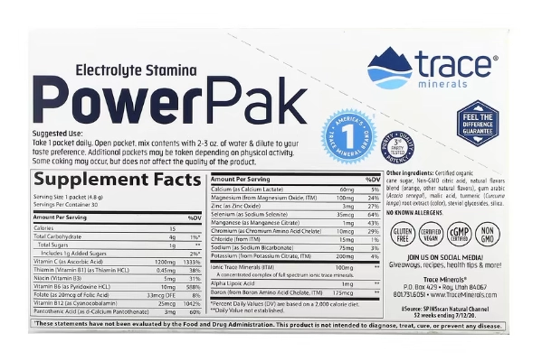 Electrolyte Stamina PowerPak, Orange Blast, 30 pacotes, 4,8g cada, Trace Minerals