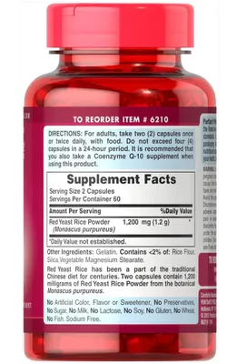 Arroz De Levedura Vermelha (Red Yeast Rice) Com Policosanol, 60 Cápsulas, Puritans Pride