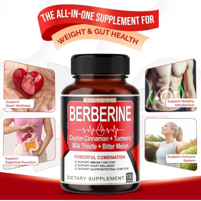 Berberina 8 em 1 com Canela do Ceilão, Cardo Mariano, Açafrão e Moreia Bitter, 150 Cápsula, Aumeto