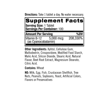 Vitamina B-12, 5.000mcg, 100 Tabletes Dissolução Rápida, Natrol