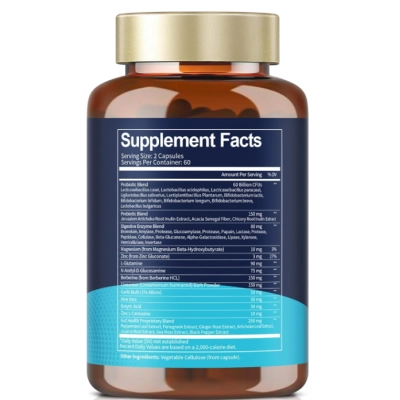 Gut Health 4 em 1, com Probióticos, Prebióticos, Pós-bióticos e Enzimas, 60 bilhões de UFC, 120 Cápsulas, Totaria Health