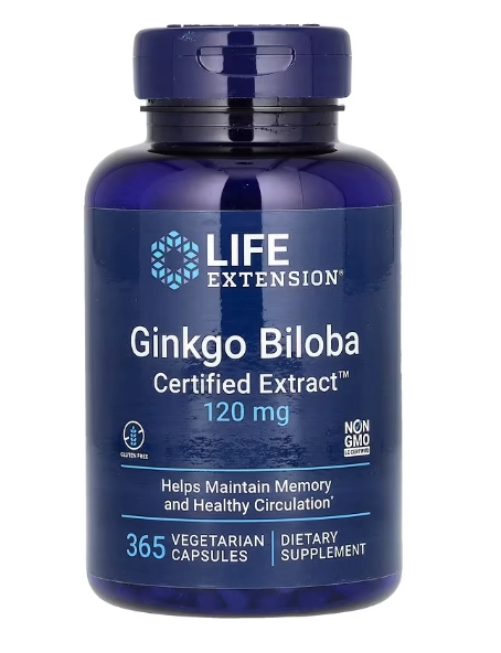 Ginkgo Biloba, Extrato Certificado, 120mg, 365 Cápsulas, Life Extension