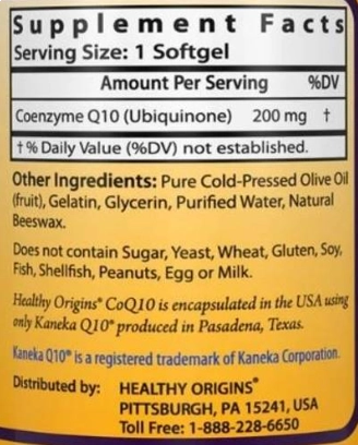 Coenzima CoQ10, Coq10 200mg, 30 Softgels, Healthy Origins