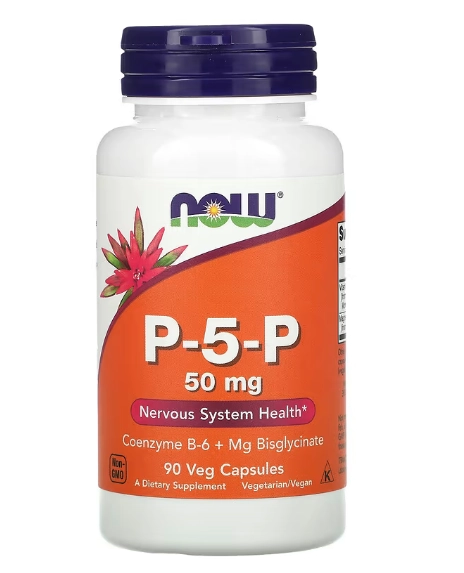 Vitamina B6, P-5-P, 50mg, 90 cápsulas, Now