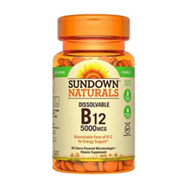Vitamina B12, 5000mcg, 90 comprimidos sabor cereja, Sundown