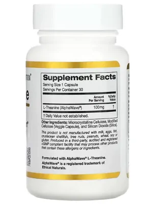 L-Theanine, Relaxamento e Focus, 100mg, 60 Cápsulas, California Gold Nutrition