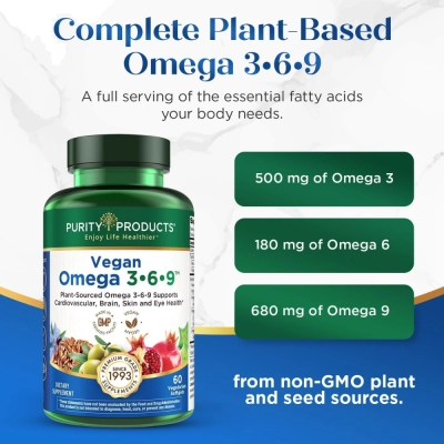 Ômega 3-6-9 Vegano e Vegetariano, 60 Cápsulas, Purity Products