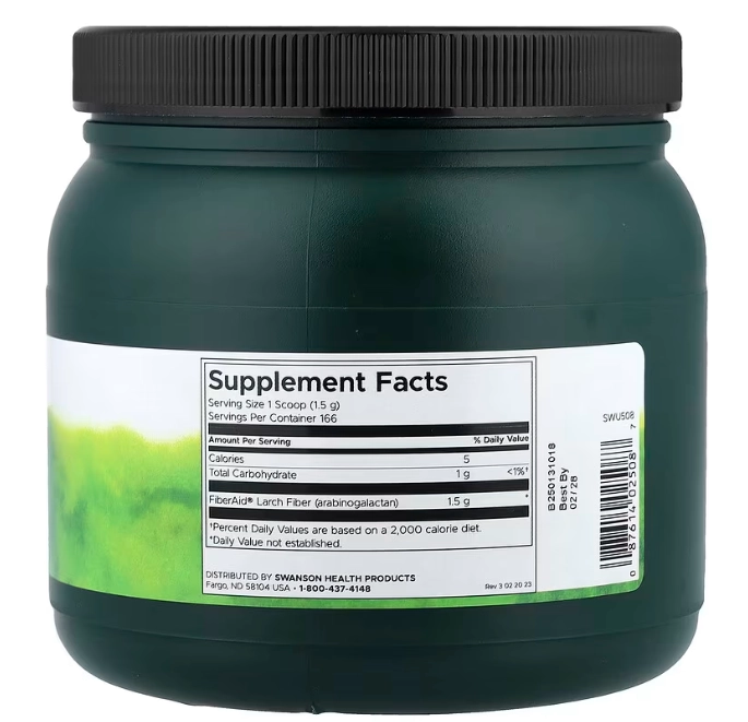 FiberAid Arabinogalactano de Larício, 250g Sem Sabor, Swanson