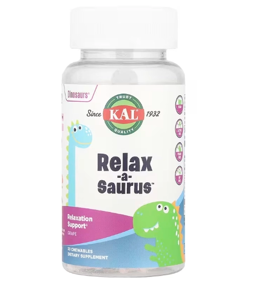 Relax-a-Saurus, Calma e Auxilia na Função Mental Infantil, 30 Cápsulas Mastigáveis Sabor Uva, KAL