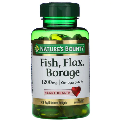 Fish, Flax, Borage ( Peixe, Linhaça, Borragem) 1200 mg, 72 Cápsulas Softgel de Liberação Rápida