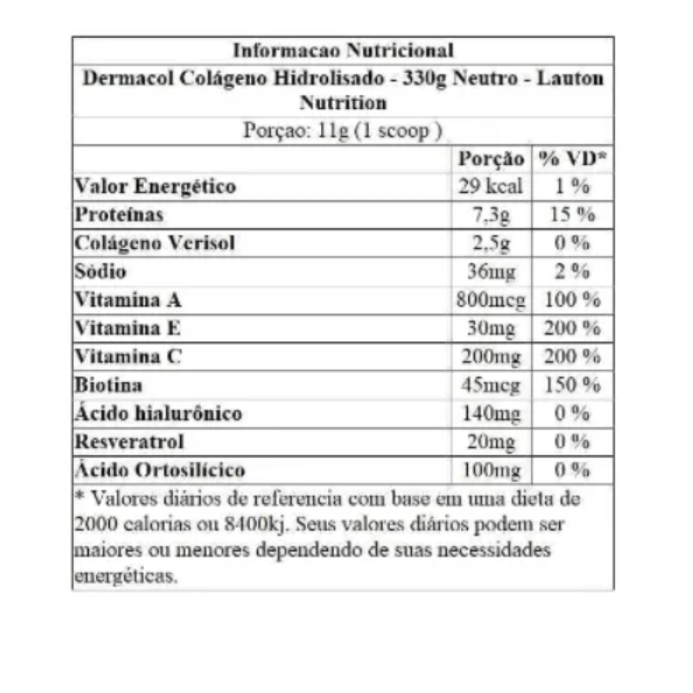Dermacol Colágeno Hidrolisado Verisol com Ácido Hialurônico Sabores, 330g - Lauton Nutrition