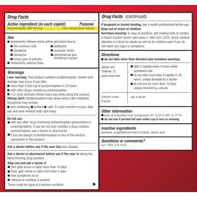 Acetaminophen 500mg, Acetaminofeno Analgésico e Antitérmico, 500  Cápsulas, Amazon Basics Care