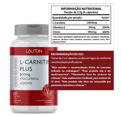 L-Carnitina Plus, 500mg, 60 Cápsulas, Lauton Nutrition