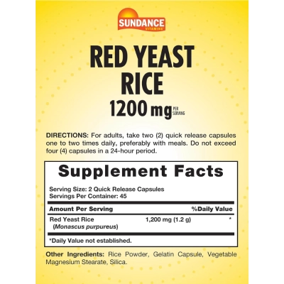 Red Yeast Rice 1200mg, Arroz de Levedura Vermelho, 90 Cápsulas, Sundance
