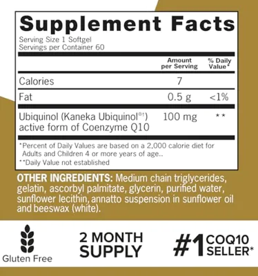 Ubiquinol CoQ10, 100mg, 60 Cápsulas, Qunol