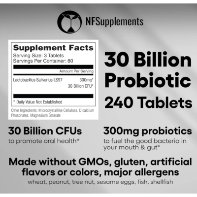 Lactobacillus Salivarius, Probiótico com 30 bilhões de UFC, 240 Comprimidos, Natural Foundation Supplements
