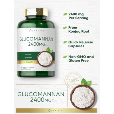 Glucomannan, Glucomanano 2400mg, 200 Cápsulas, Carlyle