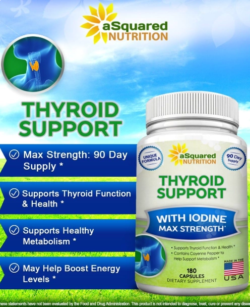 Thyroid Support, Suporte da Tireoide Com Vitaminas com B12, Ashwagandha e Bladderwrack , 180 Cápsulas, aSquared Nutritio