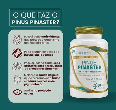 Pinus Pinaster, com vitamina E, Selênio e Zinco, 60 cápsulas