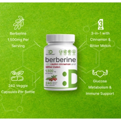 Berberina 1500mg, com Canela do Ceilão e Melão Amargo, 240 Cápsulas, Deal Supplement