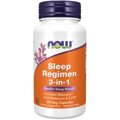 Sleep Regimen 3-in-1, Com Melatonina 3mg, 5-HTP e L-Teanina,90 Cápsulas, Now