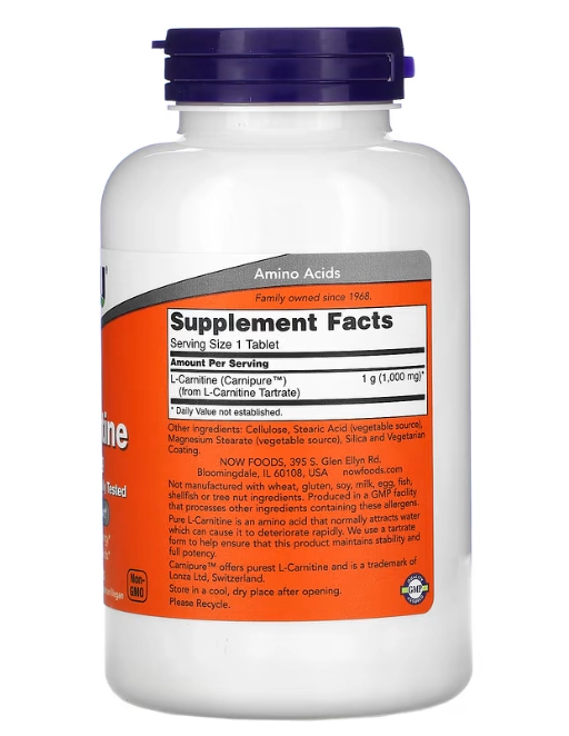 L-Carnitina 1000mg, 100 Comprimidos, Now