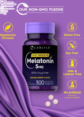 Melatonina 5mg, Fast Dissolve, 300 Comprimidos Sublinguais, Carlyle