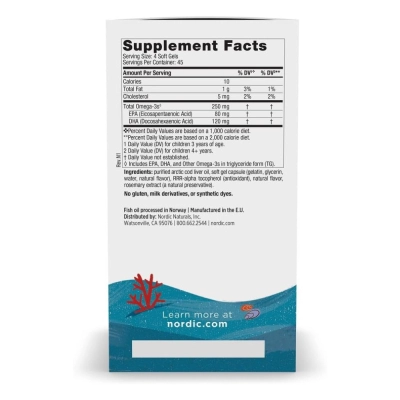 DHA Ômega-3 Infantil 250mg, 120 Softgels Mastigáveis, Nordic Naturals 