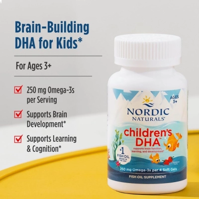 DHA Ômega-3 Infantil 250mg, 120 Softgels Mastigáveis, Nordic Naturals 