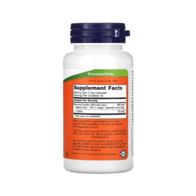 Dopa Mucuna, Aumenta Foco, Motivação e Energia, Suporte ao Bem-Estar, Cápsulas, Now